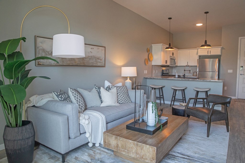 a living room with a couch and a coffee table