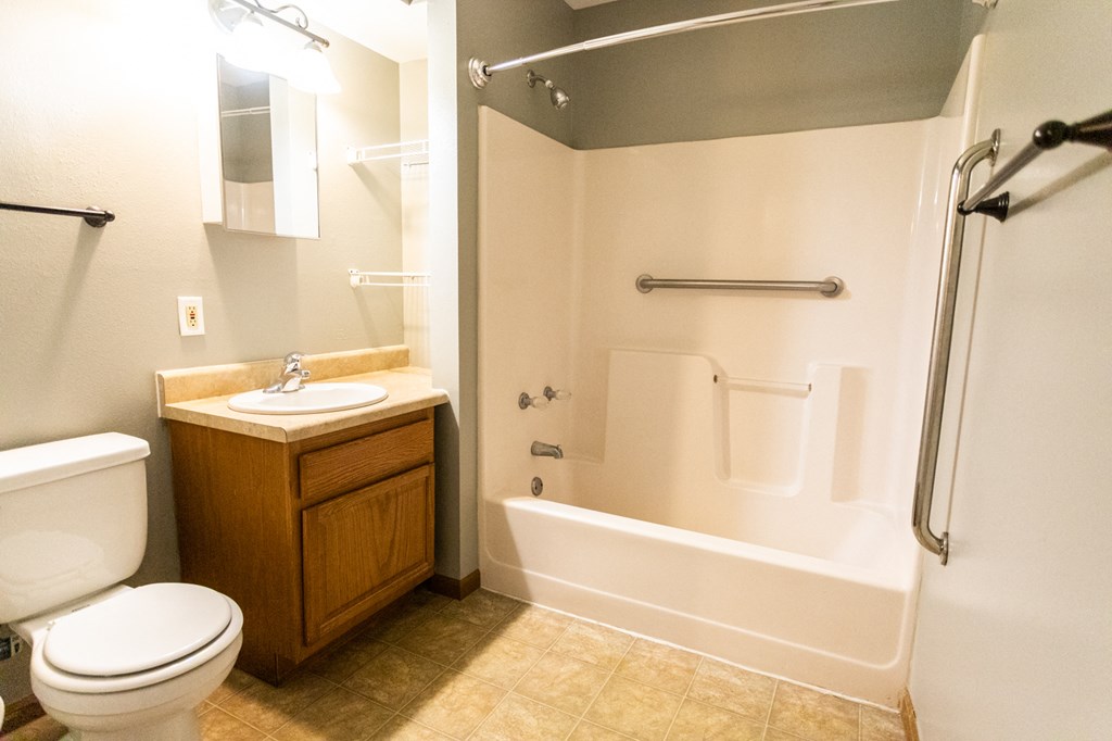 a bathroom with a toilet and a sink and a bath tub