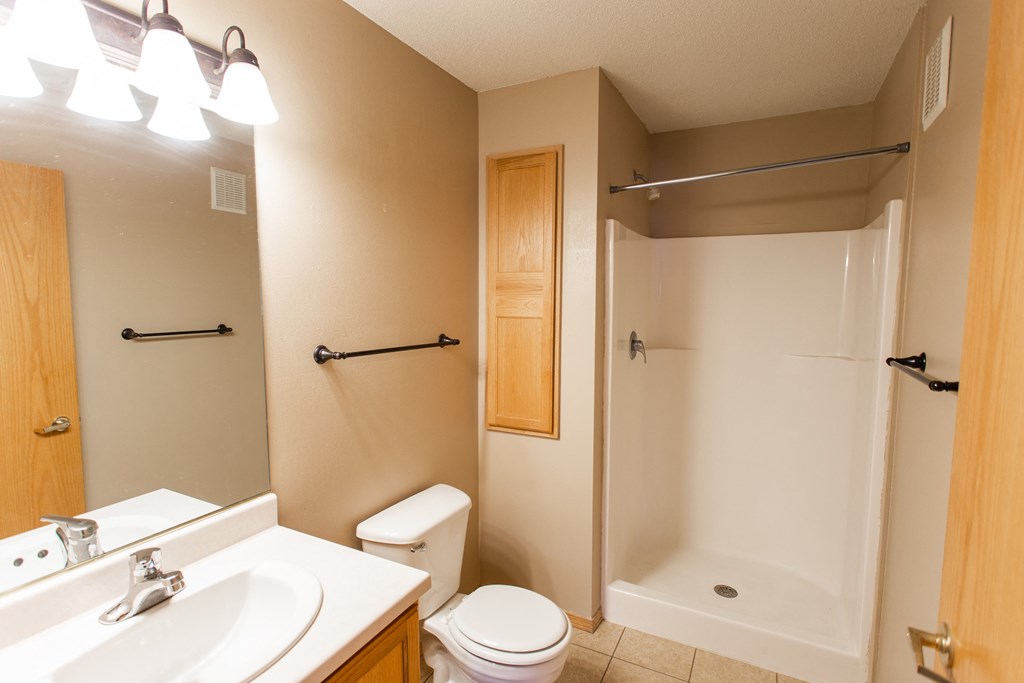 a bathroom with a sink toilet and a shower