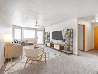 a living room filled with furniture and a television