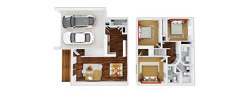 3 Bed 2.5 Bath Townhome with Attached Double stall Garage Floor Plan