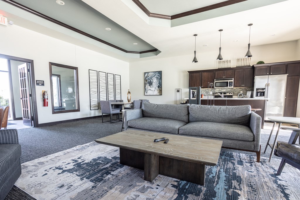 a living room with a couch and a coffee table