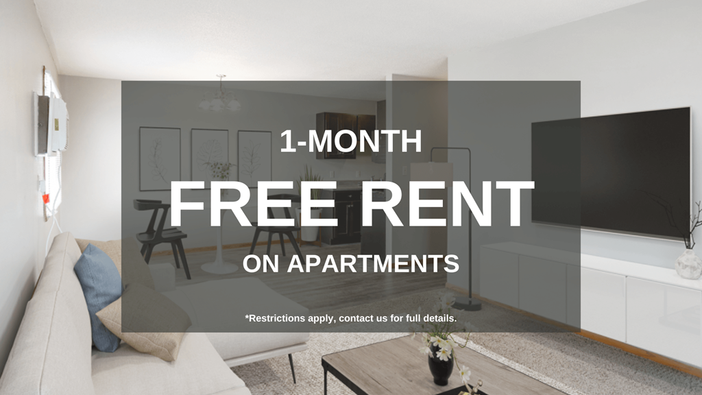 a living room with a couch and a tv and a free rent on apartments