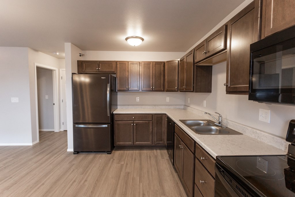 kitchen with long spacious countertops