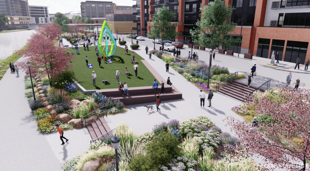 a rendering of a park in the middle of a city