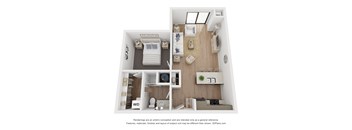 a 1 bedroom floor plan with a bathroom and a living room