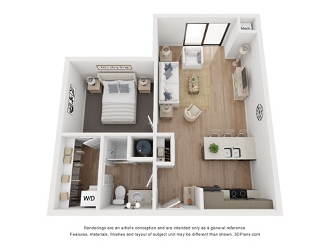 a 1 bedroom floor plan with a bathroom and a living room