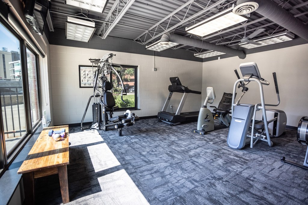 a gym with treadmills and other exercise equipment in a home gym