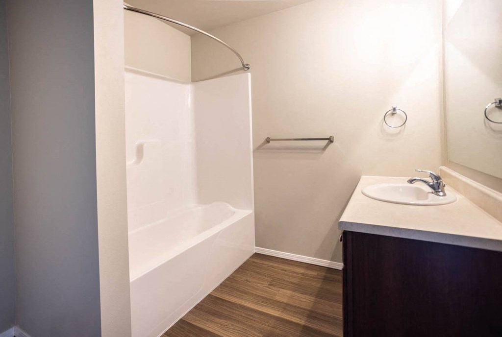 a bathroom with a shower and a sink