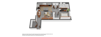 A 3D floor plan of a house layout.