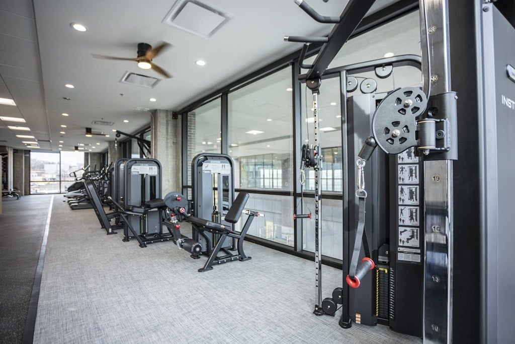 the gym at the flats at obsidian district apartments