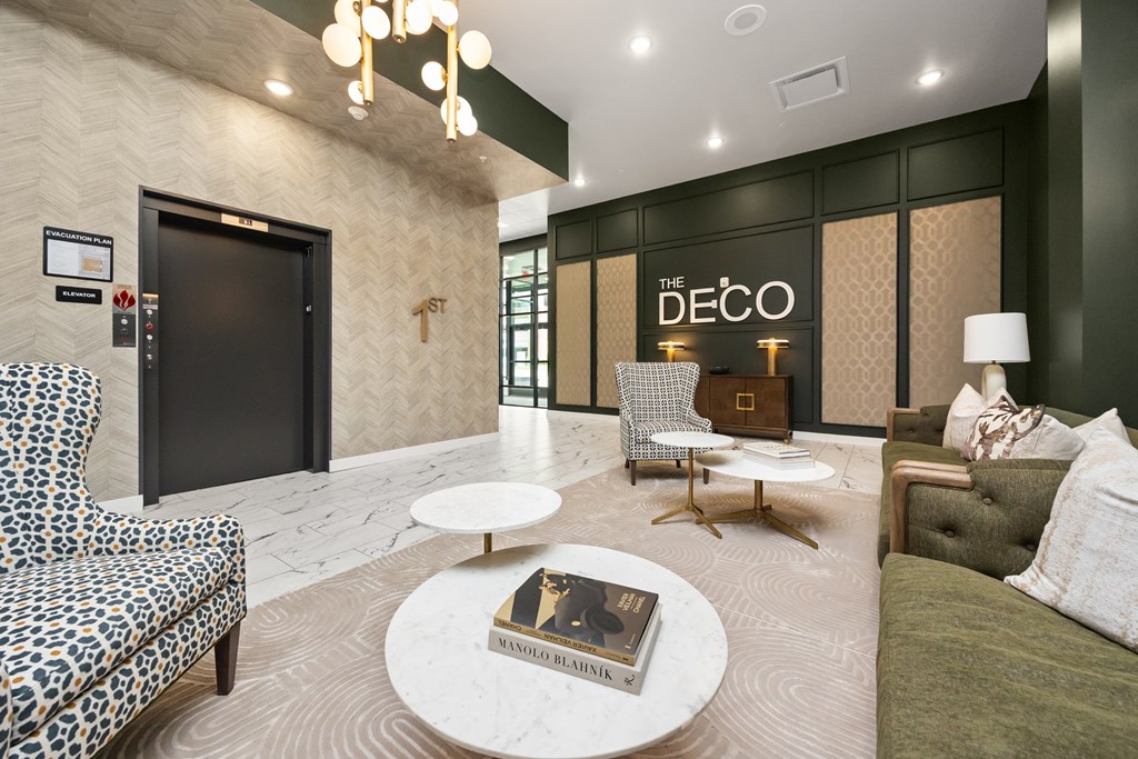 A living room with a leopard print chair and a white coffee table.