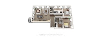 a stylized floor plan with a bedroom and living room