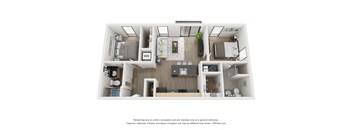 a stylized floor plan with a bedroom and a living room