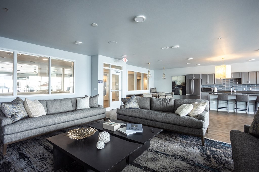 a living room with couches and a coffee table
