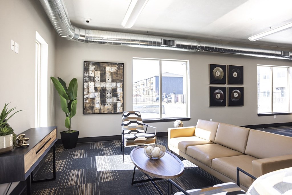 a living room with a couch and a coffee table