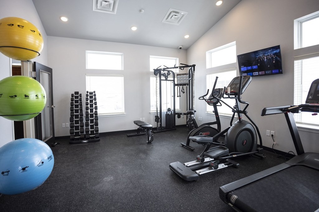Modern gym with rows of cardio equipment.