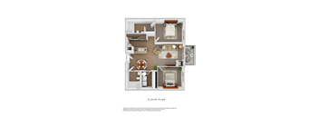 A floor plan of a house with a living room, dining room, kitchen, and bathroom.