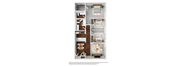 A floor plan of a house with a living room, dining room, kitchen, and bedrooms.