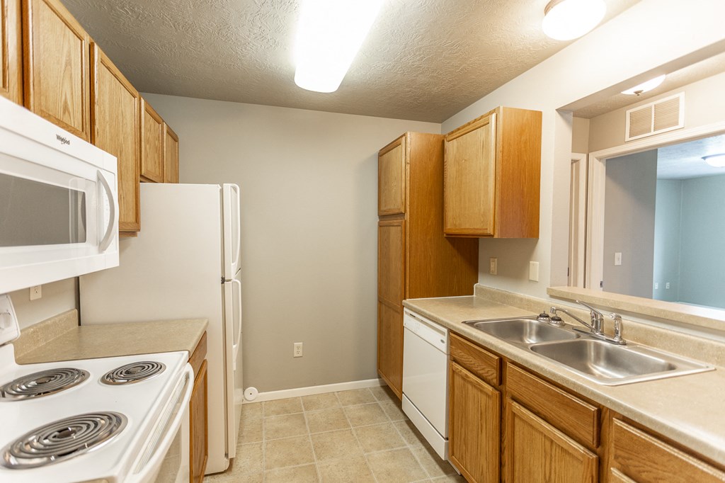 a kitchen with a stove sink and a refrigerator