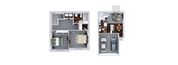 Two floor plan images of a house with a garage.