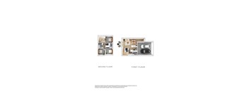 A floor plan of a house with two separate rooms on the first floor and a kitchen on the second floor.