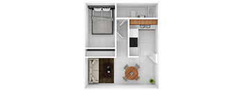 a floor plan of a bedroom with a bathroom and a desk