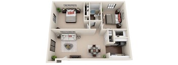 a floor plan with a bedroom and a living room