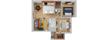 a bedroom floor plan with a bathroom and a living room