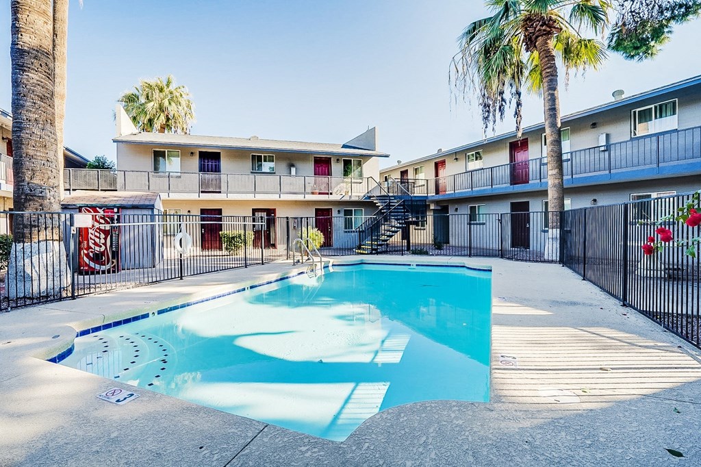 the swimming pool at our apartments in palm springs