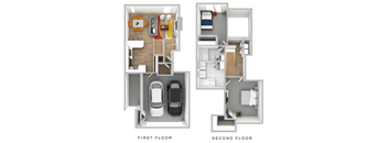 a floor plan of a house with a car in the garage