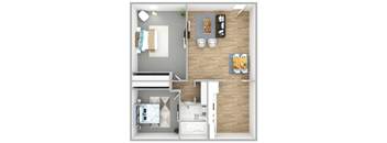 a layout of a bedroom with a bathroom and a living room