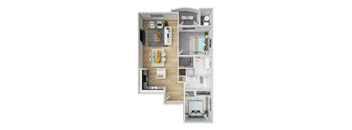 a floor plan of a house with a bedroom and a living room