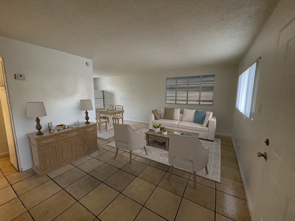 a living room with a couch and a table