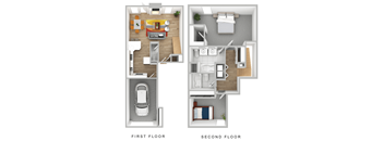 the settlement floor plan  1 bedroom with 2 baths