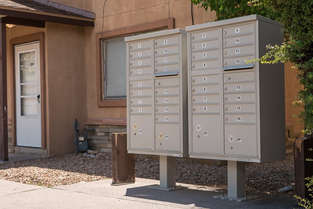 a mailbox in front of a building