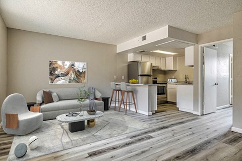 a living room with a couch and a table