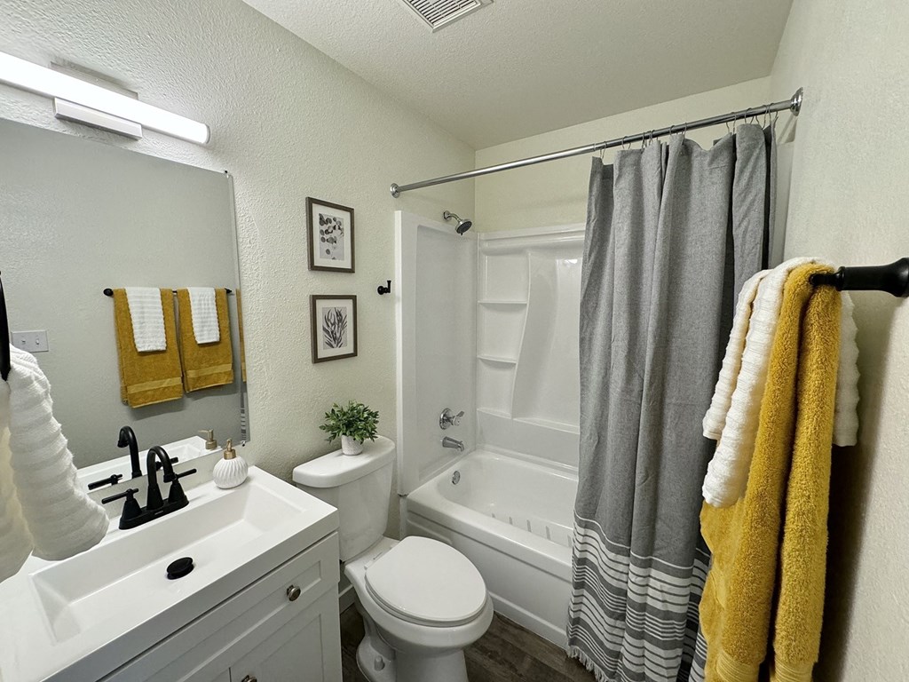 a bathroom with a sink toilet and a tub