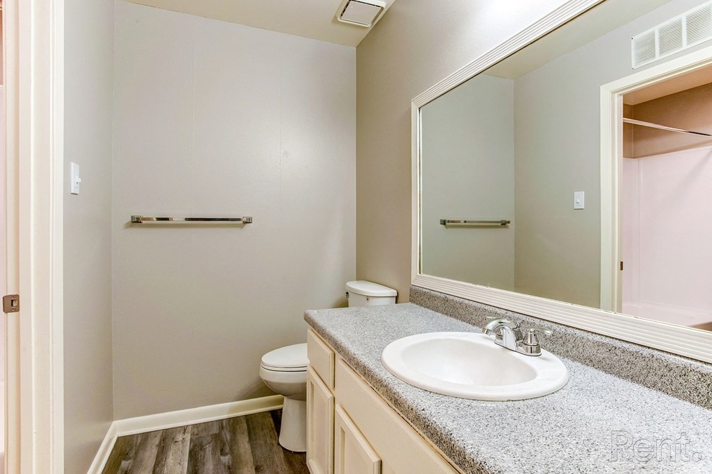 the preserve at ballantyne commons apartment bathroom with sink and mirror