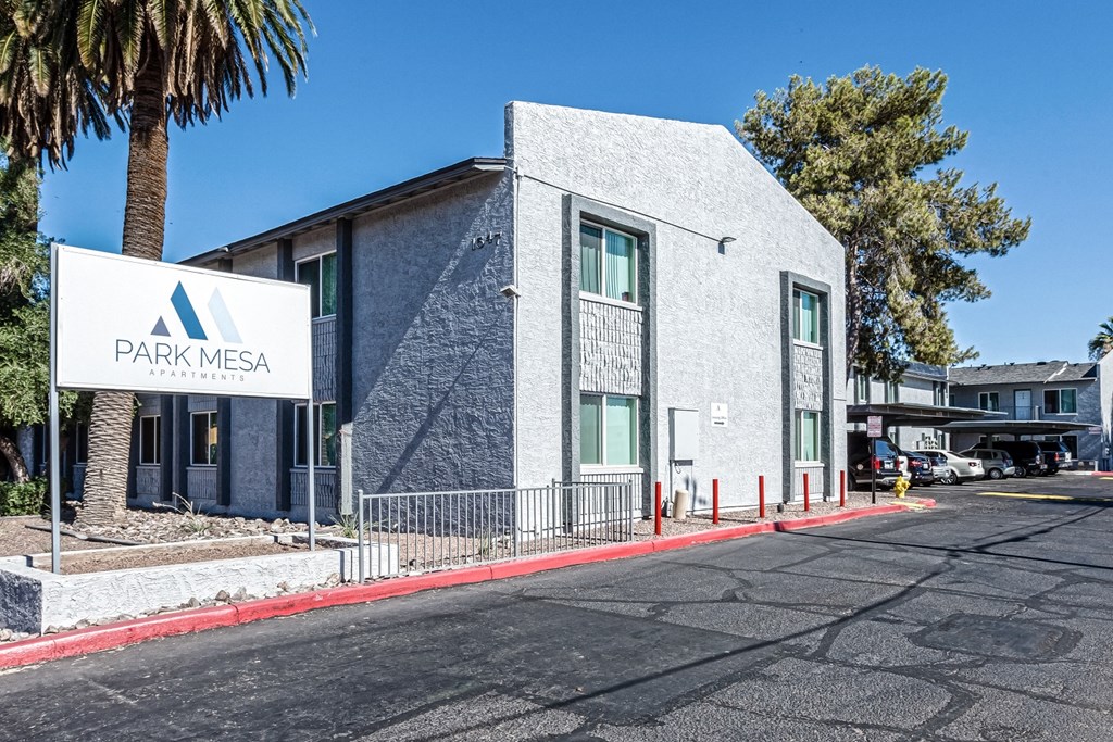 a building with a park mesa sign in front of it