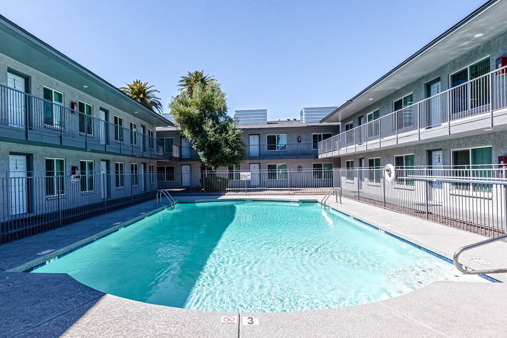 our apartments have a large swimming pool in the center of our building
