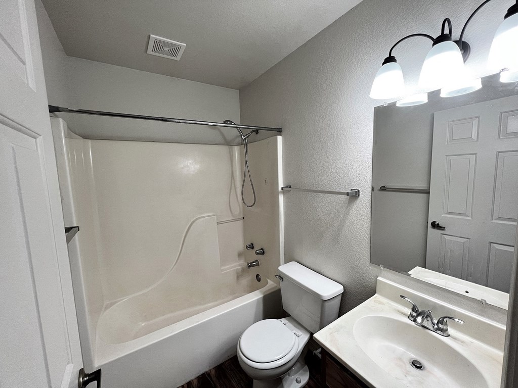 a bathroom with a shower and a sink and a toilet