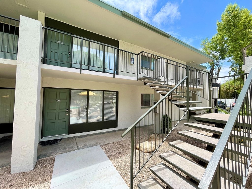 a building with a staircase in front of it