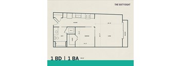 A floor plan for a property called The Sixty Eight showing a kitchen, living room, bathroom, bedroom and closet.