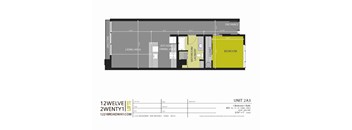 A floor plan for a 1 bedroom apartment in the 12twelve 2twenty1 building.
