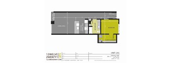 A floor plan for a 2 bedroom apartment at 1221 Broadway San Antonio Texas.