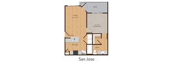 1 bed 1 bath floor plan at Villa Espada Apartments, San Antonio, TX