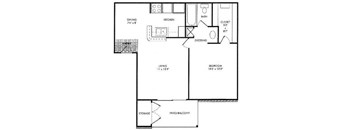 A floor plan of a house with a kitchen, bathroom, and bedrooms.