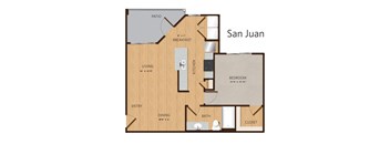 1 bed 1 bath floor plan A at Villa Espada Apartments, San Antonio, 78221