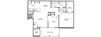 A black and white floor plan of a house with labeled rooms.